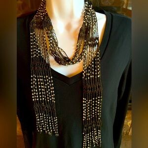 Beautiful Olive Green/Dark Brown Crochet Beaded Neck Scarf Wrap